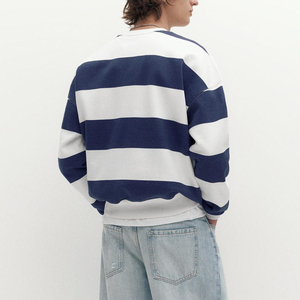 Sudaderas KingSen personalizadas con estampado de rayas, de algodón, cuello redondo, hombros caídos, estilo urbano, para hombre. - Product Image 5