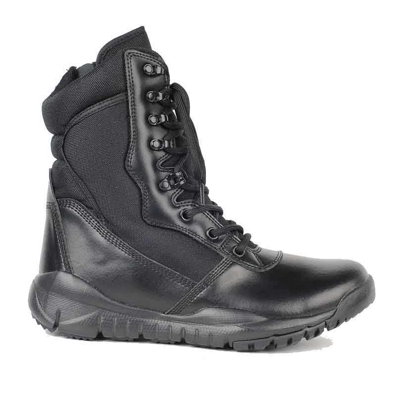 Botas de combate de cuero negro para hombre, ligeras, para