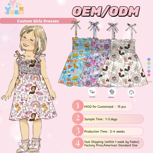 Patrón colorido personalizado Strappy Smocked Vestidos Vestido de verano para niñas pequeñas 0-8T - Product Image 1