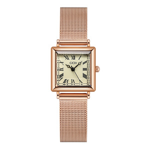 Reloj de pulsera cuadrado pequeño para mujer, estilo romano retro, de lujo, resistente al agua, con correa de malla de acero inoxidable, de cuarzo. - Product Image 5