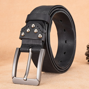 Ceinture pour homme en cuir véritable de vache, boucle en alliage avec anneau en D, boucle rectangulaire à ardillon, décontractée, Tiyo, largeur 3,5 cm, durable - Product Image 1