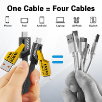Cable de Datos Plano Trenzado 4 en 1 con PD de 65W, Portátil, para Carga Rápida de Múltiples Dispositivos, Laptops, Smartphones, Cable de Alimentación Universal