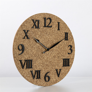 Kreatives Rattan-Design Römische und arabische Zahlen kombinieren hölzerne Wanduhr für Wand dekoration - Product Image 3