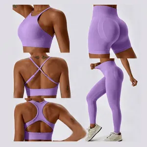 Kết hợp kết hợp siêu điêu khắc giản dị thể thao Sexy Áo ngực thể thao Set Yoga xà cạp quần short Mini tập thể dục mặc phòng tập thể dục mặc Phụ nữ bộ