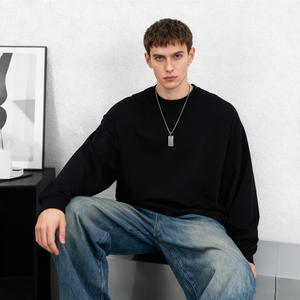 Sweat-shirts pour hommes en molleton français 400GSM avec logo personnalisé TKAN518 Col rond surdimensionné Uni Décontracté Manches longues pour hommes - Product Image 6