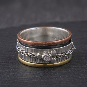 Elegant Design Three Handmade Zircon Gemstone Rhodium Plated <b>Silver</b> Engagement Wedding <b>Spinner</b> <b>Ring</b> - Product Image 4