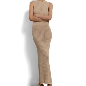 Vestido Midi de Punto Sólido Sexy y Ajustado con Huecos, Novedad de Otoño, Personalizado al por Mayor, para Vacaciones en la Playa - Product Image 1