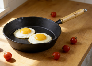 Poêle à frire/skillet <span class=keywords><strong>en</strong></span> fonte Forrest, pré-culottée, noire, avec manche <span class=keywords><strong>en</strong></span> <span class=keywords><strong>bois</strong></span>, durable et résistante à la chaleur, pour cuisinières électriques, à <span class=keywords><strong>gaz</strong></span> et à induction - Product Image 5