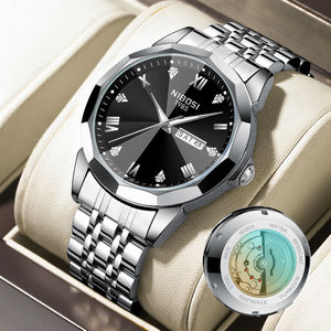 นาฬิกาควอทซ์ธุรกิจสำหรับผู้ชาย nibosi 2623สายสแตนเลส41มม. แฟชั่นดีไซน์กระจก3D เพชรกันน้ำสร้างสรรค์ - Product Image 1