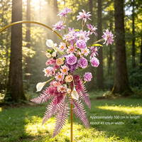 MEORY Fleurs artificielles en tissu pour mariage, décoration extérieure et intérieure, rangée de fleurs mixtes style forêt avec roses, support de toile de fond géométrique fait main