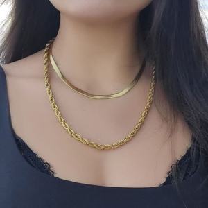 New 18k Stainless Steel Women Jewelry Rope Link <b>Necklace</b> <b>Long</b> Real Gold Plated Flat Snake <b>Chain</b> <b>Necklace</b> - Product Image 5