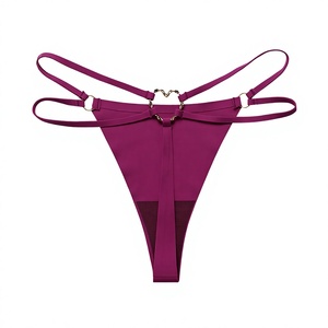 Women Sexy Heart <b>Ring</b> Thong Panties Double Straps Low Waist T-Back Underwear Solid Color Seamless Panties for Women Wholesale - Product Image 4