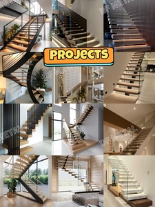 DF Custom ized Indoor Floating Staircase Design für Häuser Moderne schwimmende Eichenholz Treppenstufen aus Kohlenstoffs tahl - Product Image 4