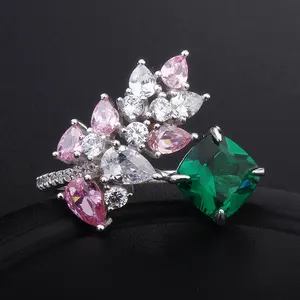 Anelli di design di lusso s925 argento cz pietra rosa verde grezzo diamanti grezzi anello di fidanzamento per le donne 5a zircone oro placcato 18 carati