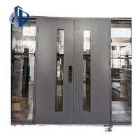 Porte d'entrée pivotante moderne de luxe léger en aluminium moulé avec vitre latérale en verre trempé anti-explosion à texture cannelée verticale