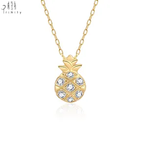 New Most Popular Pineapple Pendants Necklace Natural Diamond 18K Yellow Gold Necklace For Women