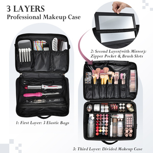 3 Layer <b>Makeup</b> Bag Professional <b>Makeup</b> <b>Case</b> Travel Cosmetic Organizer Large <b>Makeup</b> Artist Storage with Adjustable Dividers - Product Image 2