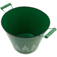 Seau de rangement en métal gaufré vert vintage motif sapin de Noël, avec deux poignées, en fer, pour fête de Noël, jardin et arrangements floraux