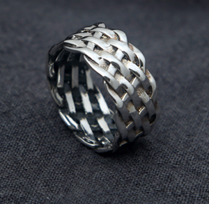 PANKOO 925 Sterling Silber Versilberter Ewigkeitsring Vintage Breiter Fingerring für Herren/Unisex Geflochtenes Geschenk für Party und Jubiläum - Product Image 4