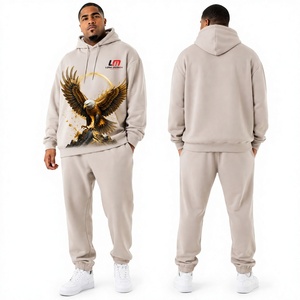 Survêtement à capuche beige pour homme, 100 % coton, manches longues, uni, décontracté, respirant, léger, coupe classique, hiver - Product Image 1