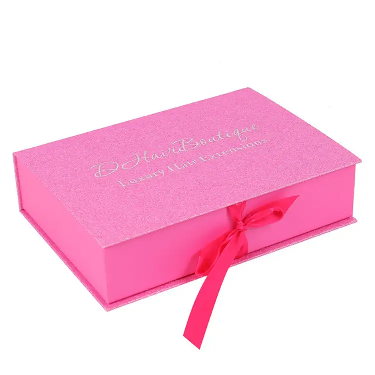 customize logo new design hair bundles extensions packaging box pink