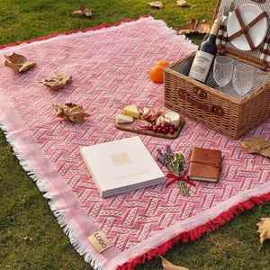 Large Woven <b>Picnic</b> <b>Blanket</b> with Tassel Fringe, Soft Boho Outdoor Mat for Family Camping Travel Photoshoot Spring Summer - Product Image 1