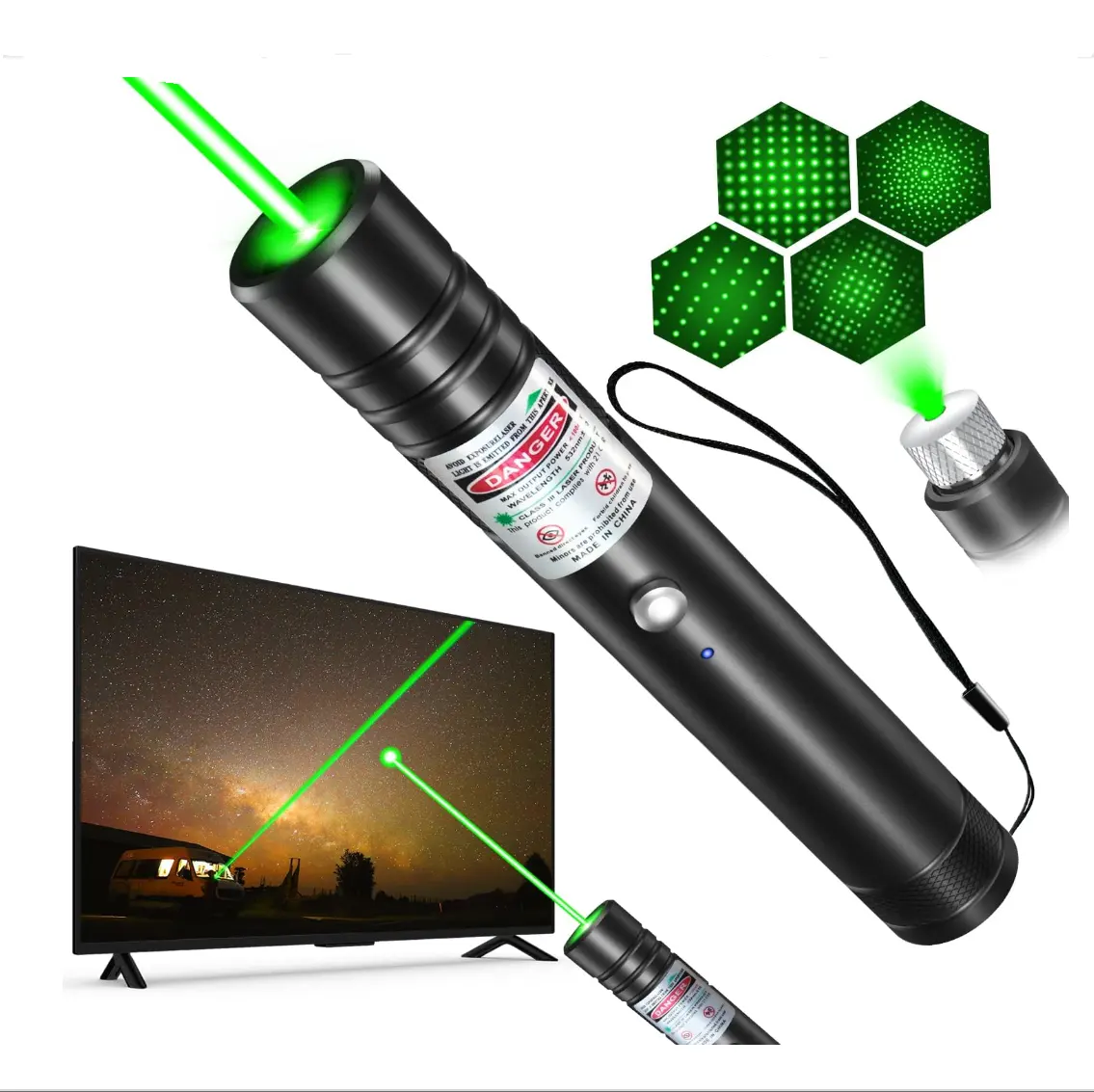 Caneta de feixe de laser de longo alcance de alta potência com ponteiro laser verde recarregável USB