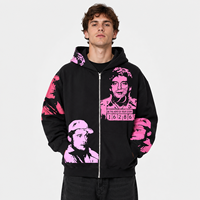 Sweat-shirt à capuche zippé pour homme, style streetwear hip-hop, imprimé graphique, en coton épais, coupe ample, impression personnalisée, vêtement décontracté