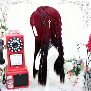 วิกผมตรงยาว 60 ซม. สีดำไล่ระดับสีแดง แบรนด์ในประเทศ ทรงผมปัดข้าง วัสดุทนความร้อนสูง สไตล์โลลิต้า - Product Image 5