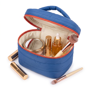 Grande Trousse de Maquillage de Voyage Bleue en PVC Matelassé Épais, Imperméable, Souple et Légère, avec Fermeture Éclair, pour Femme, Tendance - Product Image 3