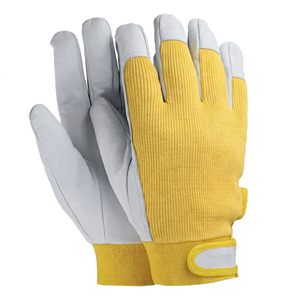 Gants de travail en cuir jaune et gris, bouts des doigts texturés, poignet tricoté, antidérapants, gants de sécurité polyvalents - Product Image 1
