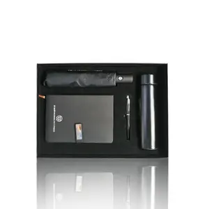 Luxe Relatiegeschenk Set Zwarte Pen Usb Pu Notebook Thermos Beker Power Bank Sleutelhanger Mens Briefpapier Gift Box Set