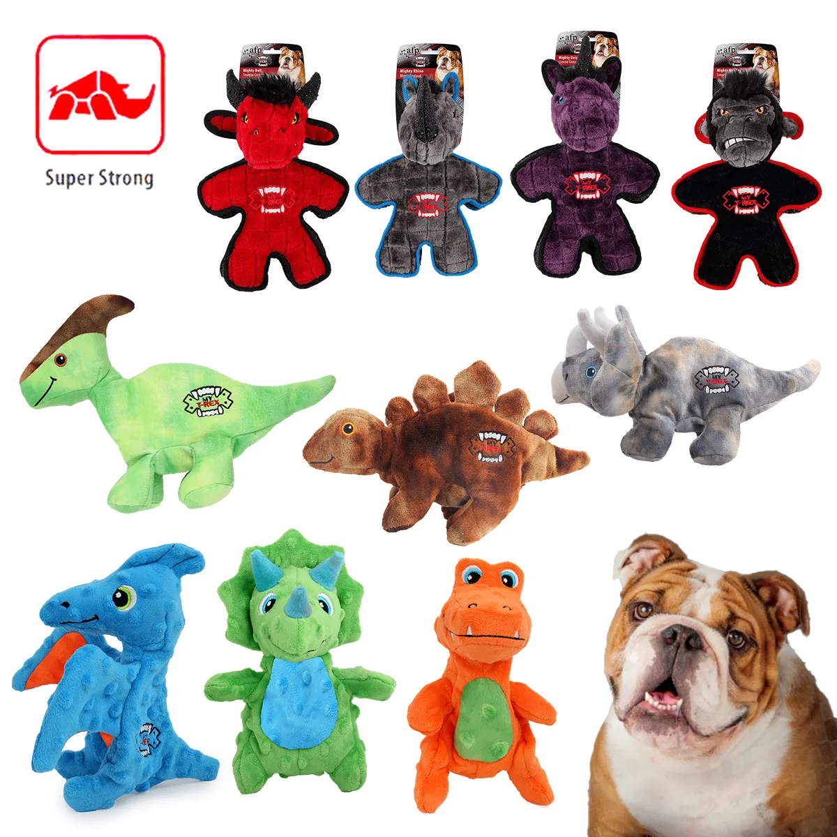 Custom dinosaur animal toy plush pets squeak durable squeaky dog toys for aggressive chewers