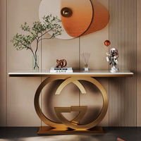 Couloir moderne nordique Table Console d'entrée blanc et or dessus en marbre Table d'entrée de porte de luxe Table basse en acier inoxydable