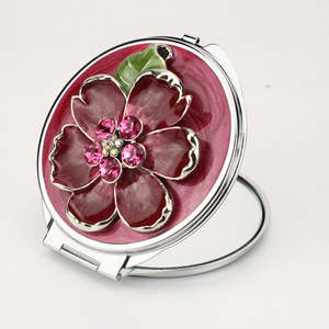 Vintage Enamel Flower Compact <b>Mirror</b> Rhinestone Floral Metal Accent Dual Sided HD Glass Folding Pocket <b>Makeup</b> <b>Mirror</b> Wholesale - Product Image 1
