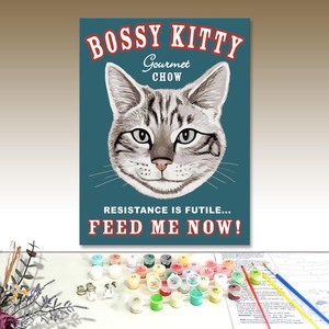 Bossy Kitty Gourmet Chow Peinture par numéros sur toile moderne imprimée, motif animal de dessin animé, carrée, à peindre soi-même, pour décoration intérieure - Product Image 1