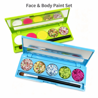 Ensemble de peinture pour le visage et le corps multi-couleurs, écologique, non toxique, peinture crème + palette de paillettes, pinceau miroir pour les fêtes d'enfants