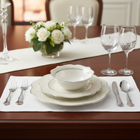 Service de table moderne en porcelaine fine avec incrustations dorées, 24 pièces, pour 6 personnes, compatible lave-vaisselle