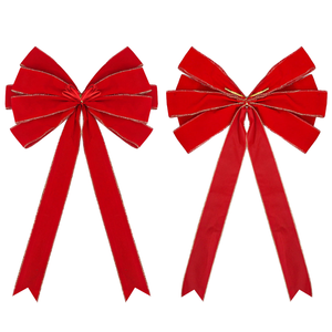 Pita Beludru Merah Besar Berumbai untuk Hiasan Puncak Pohon Natal, Pinggiran Emas, Bahan Dacron, 28CM*50CM, Dapat Digunakan Kembali, Grosir Pabrik, untuk Digantung - Product Image 1