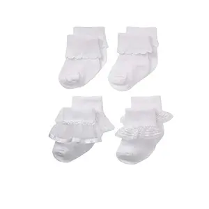 RL-B597 Trắng Bé Bông Cotton Hữu Cơ Đồng Bằng Màu Trắng Vớ Em Bé