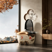 WC monobloc en céramique vintage avec motif fleur de lotus, toilettes de luxe rétro pour salle de bain, hôtel, villa