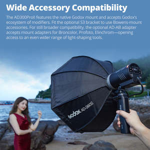 Flash de Estudio Profesional <span class=keywords><strong>GODOX</strong></span> AD300Pro II TTL HSS para Exteriores, 300W de Potencia con Luz de Modelado Bicolor - Product Image 2