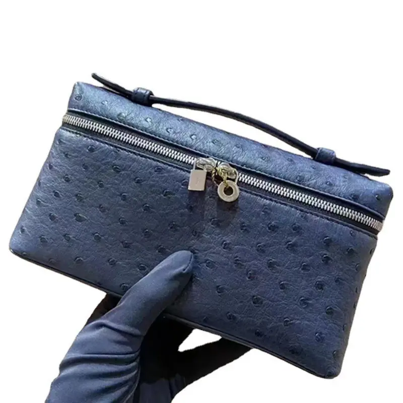 Diseñador personalizado de lujo genuino de piel de avestruz de cuero de las mujeres señora Mini Box Loro Travel Kits Piana Extra bolsillo bolsa de hombro