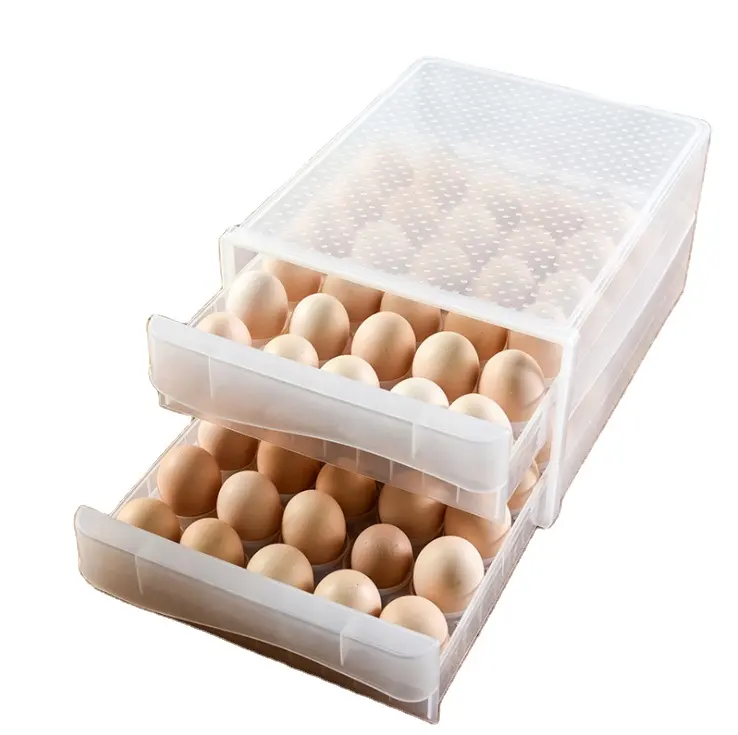 Porte-œufs en plastique transparent pour réfrigérateur, boîte de rangement avec couvercle, stockage de 60 œufs, 2 pièces/paquet