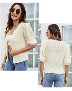 OEM produsen Label pribadi kustom setengah lengan terbuka depan lembut rajutan sweter kardigan wanita - Product Image 3