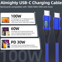 Kabel USB-C Pengisian Daya Ultra Cepat YouLong 100W 20V5A Tembaga Berlapis Timah IP67 PVC Tahan Lama 26 AWG Nilon Biru Transfer Data Kecepatan Tinggi