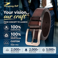 Ceinture en cuir pleine fleur marron pour homme, personnalisable en gros, avec boucle ardillon métallique vintage et double passants, en cuir de vachette durable pour homme