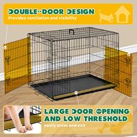 Cage pour chien en fil métallique finition noire, portes doubles latérales, poignée portable supérieure, système de verrouillage de sécurité, plateau à déchets amovible pour usage domestique des animaux de compagnie