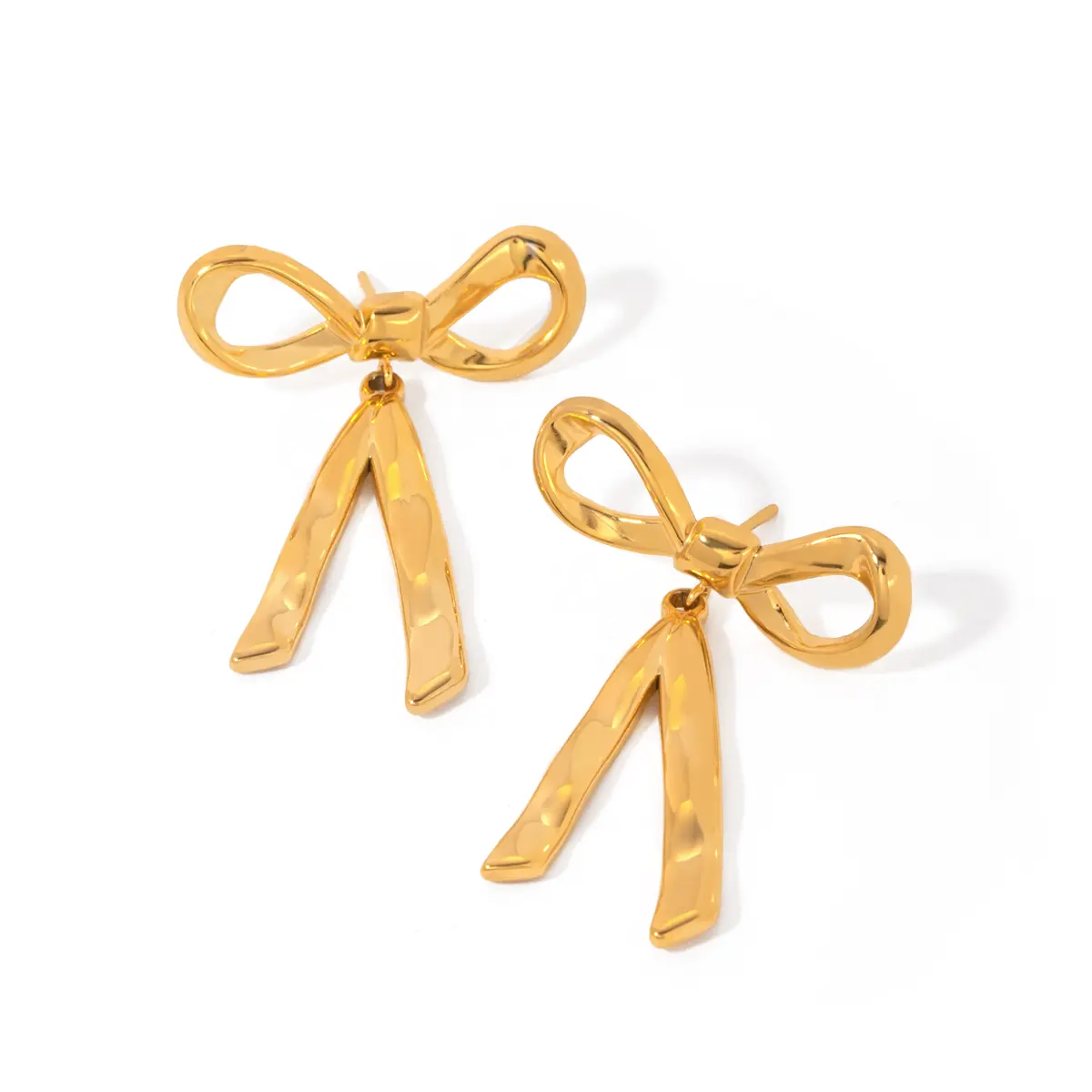 Pendientes de acero inoxidable estilo arco de diseñador moderno J & D, joyería chapada en oro, pendientes colgantes de lazo para mujer