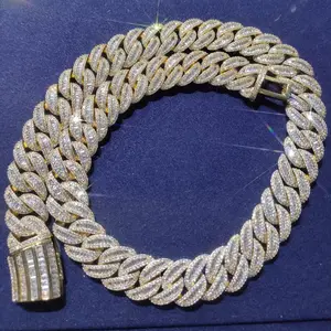 Factory Custom Hip Hop Bagutte Cut VVS Moissanite Cuban Chain Lab Diamonds Iced Out Miami Cuban Link Gold Plated